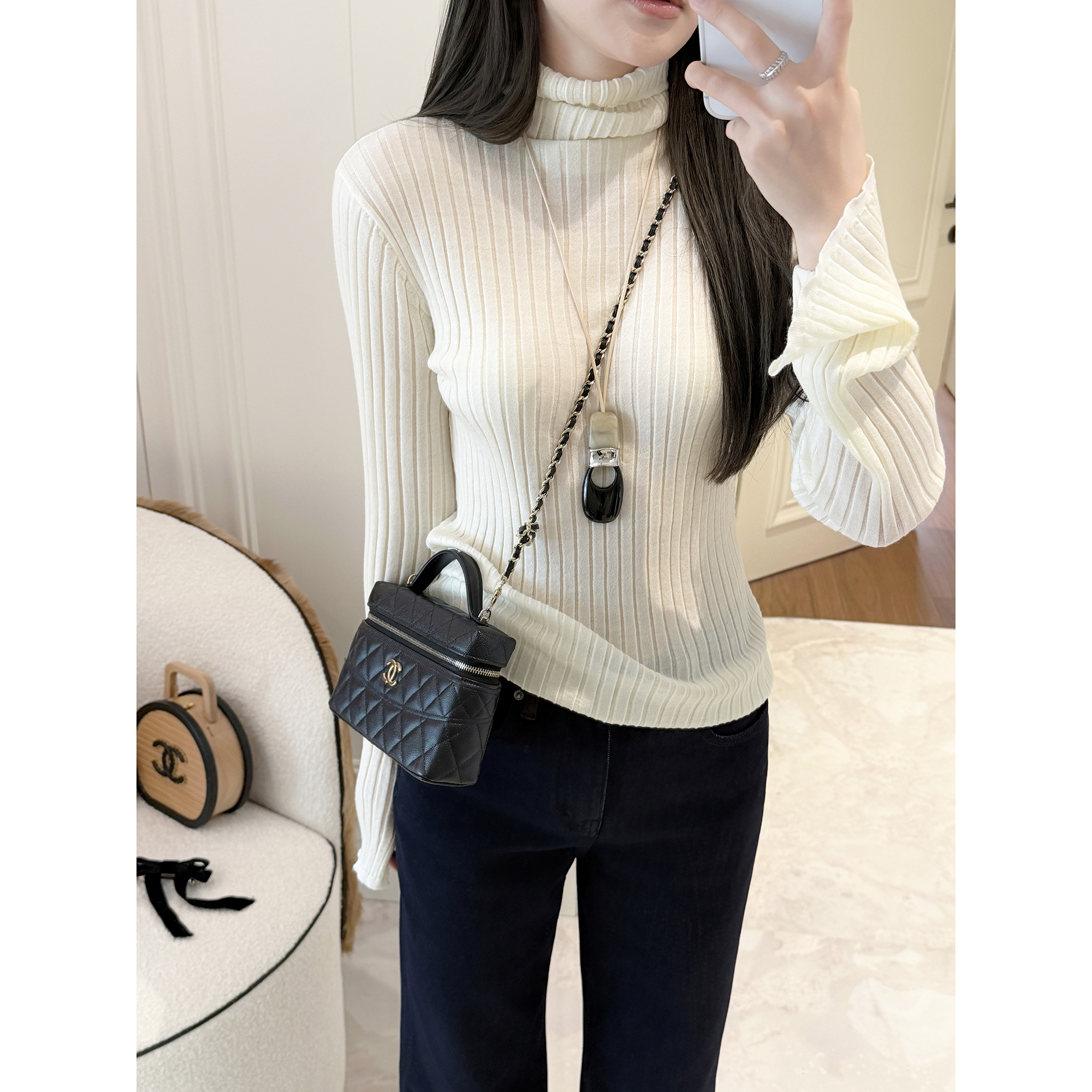 RUBBIT软糯显瘦 美丽诺羊毛坑条高领针织毛衣 温暖堆堆领打底衫 - 图2