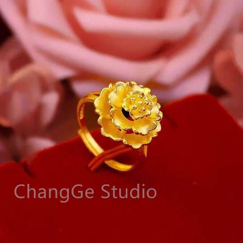 ChangGe Studio 镀金花朵戒指防沙金女款复古戒指新娘婚庆富贵花 - 图2