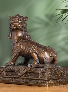 高档九华山镇山神兽坐饰黄铜谛听摆件地藏王室骑客厅办公装品开业