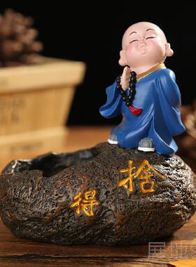高档意小和尚花器摆件爱禅创意公仔家居装饰办公书室房摆设送朋可