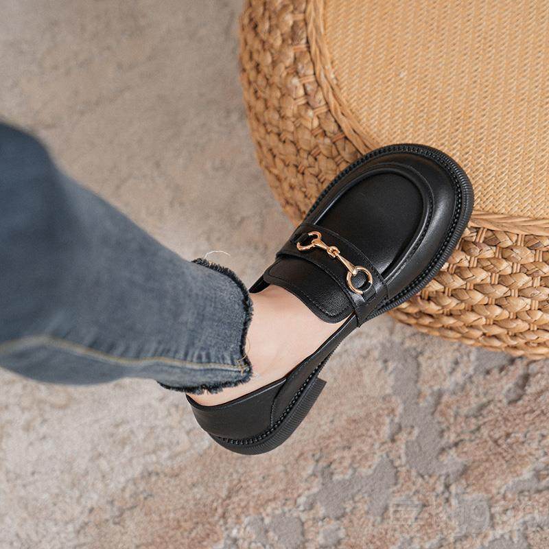 高档黑色小鞋女2024新款秋复古冬平底单鞋英伦乐福鞋制服软底一皮,淘宝优惠券,粉丝福利购,淘宝优惠卷