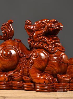 高档花玄梨木饰雕貔貅摆送件红木貔貅实木家居办公室关装工艺品开