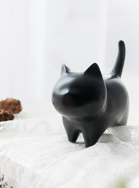高档瓷黑猫咪桌面摆件欧创陶意家居可爱装饰品送女生情侣白生日礼