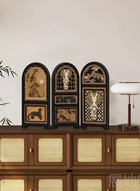 高档中古风小屏风桌面摆件客边柜厅家电视柜创意居装玄饰品中式关