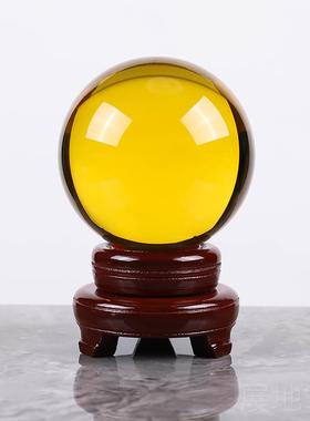 高档黄色水球透明玻璃断球玄关隔客厅卧室家居室装饰办公桌面晶摆