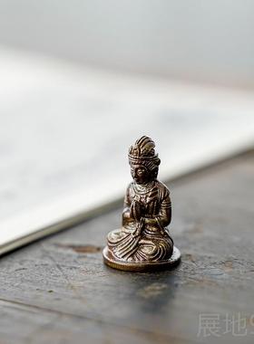 高档大势至菩萨 摆进口手作黄佛像随身居口袋铜佛生肖马桌面件家