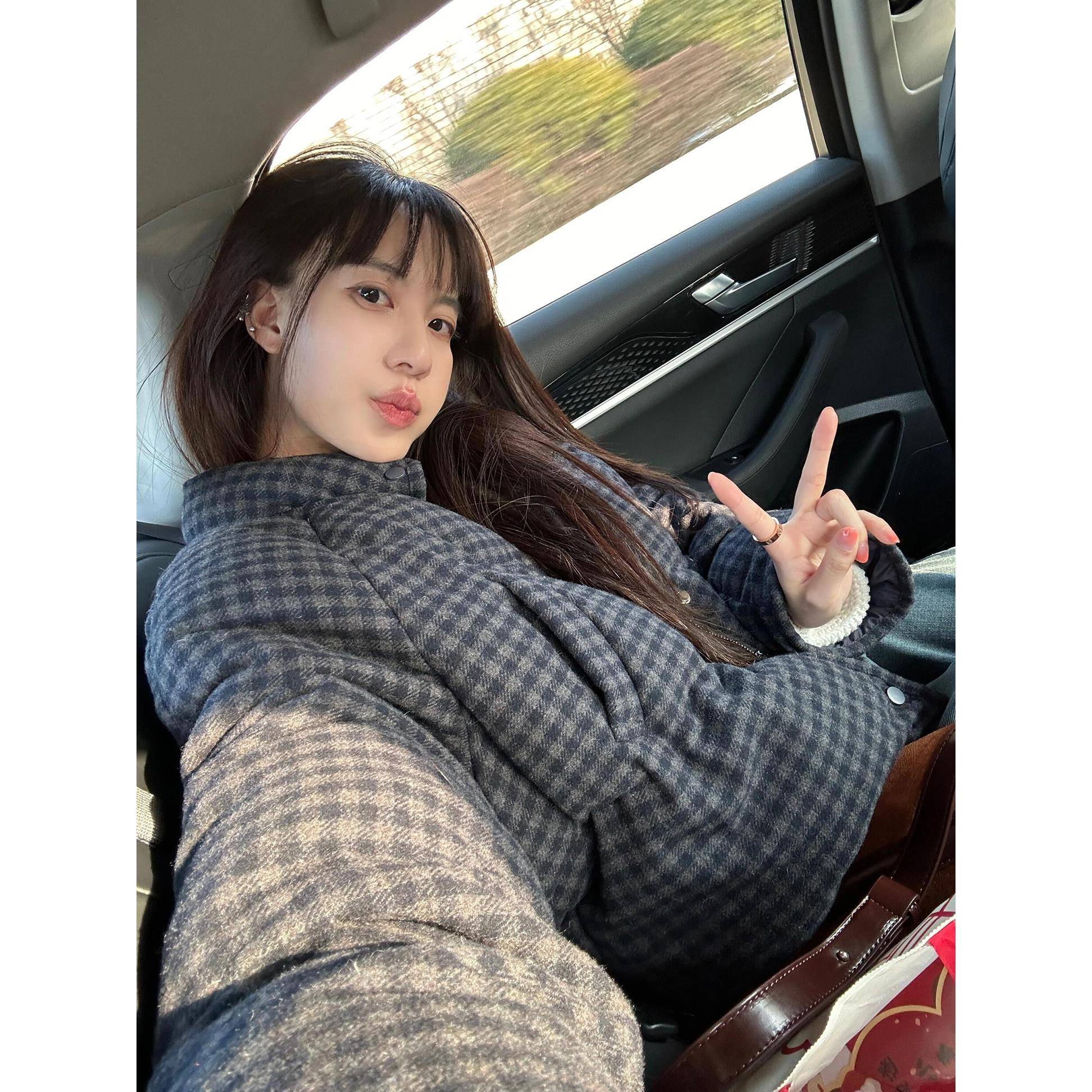 格子加厚羽绒棉服女冬季2025新款立领韩系呢子面包服学生棉袄外套 - 图0