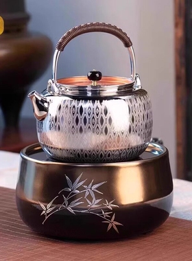 莺歌烧限量版黑金釉上金下黑银竹