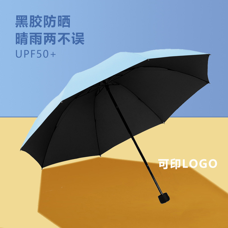 雨伞折叠防紫外线纯色简约男女遮阳伞晴雨两用太阳伞黑胶-图2