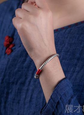 正品大善堂纯银心经手女开口实古心足银本年红绳好运镯子命复镯文