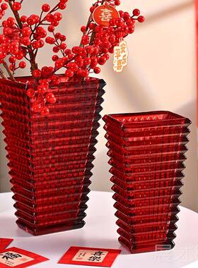 正品2厅25年红色花瓶轻奢高感花瓶0摆件客插花花瓶玫瑰花喜级庆插