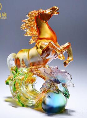 正品琉璃马艺品办室客厅酒柜导装饰摆件送公领生日礼工物男士实用