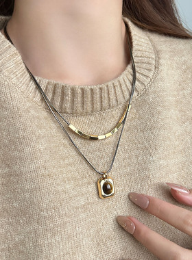 双层虎眼石叠戴项链女2025毛衣链