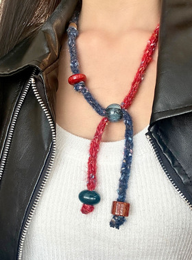 多巴胺彩色针织毛线串珠项链