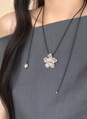花朵多戴小众设计抽拉长款项链女