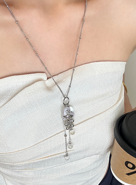 爱心别针土星流苏吊坠长款项链