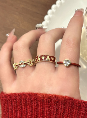 红色本命年显白轻奢开口食指戒