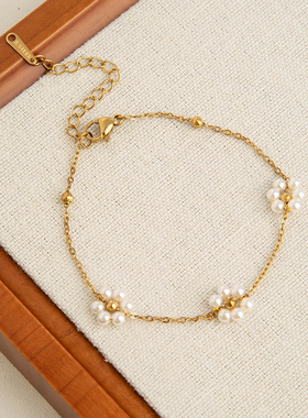 小清新复古花朵珍珠锁骨链女