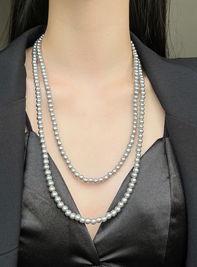 高亮珍珠多层叠戴百搭长款项链