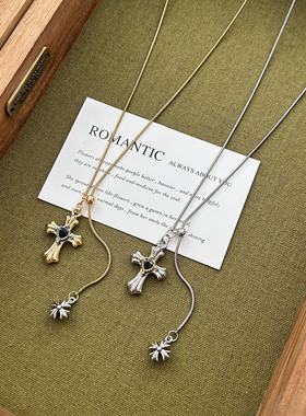 黑色抽拉小众长款十字架毛衣链