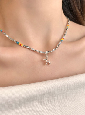 2025新款多巴胺彩色气球狗项链女小众高级感碎银子串珠锁骨链配饰