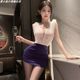 Sexy deep V see-through soft gauze tight hip skirt elegant stewardess cosplay uniform pure lust beautiful back dress