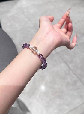 天然紫水晶搭配珍珠手链女款单圈