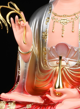 观音菩萨家用供奉南海观世音佛像坐莲观音像体真身树脂摆件保平安