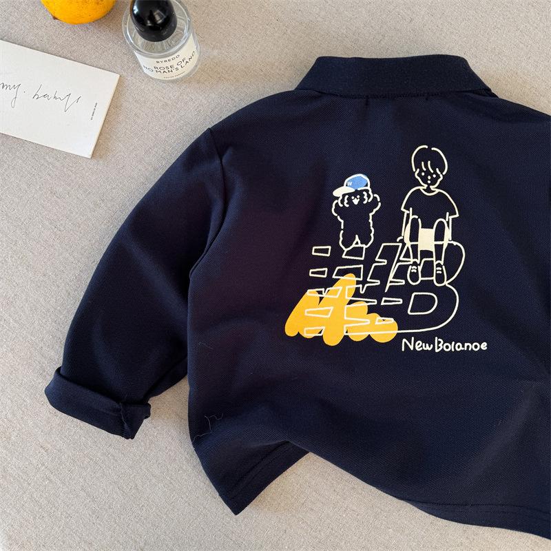 儿童POLO衫男长袖2025春秋新款小童T恤洋气宝宝卡通打底衫女纯棉 - 图2