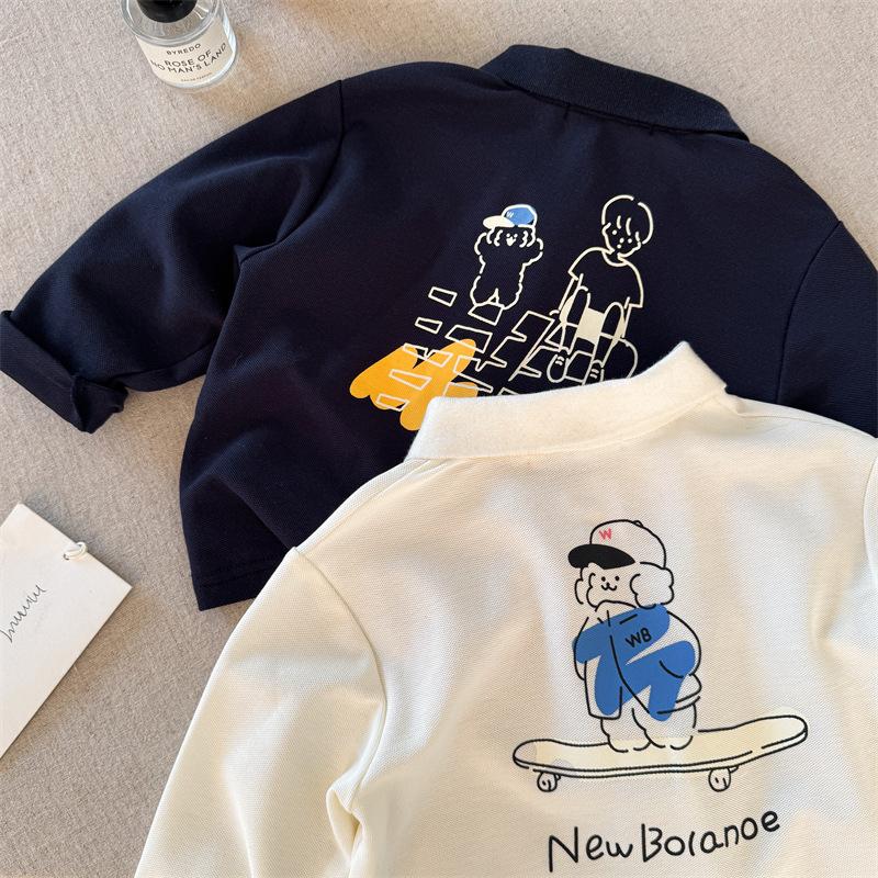 儿童POLO衫男长袖2025春秋新款小童T恤洋气宝宝卡通打底衫女纯棉 - 图0