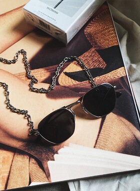 MONA黑色复古茶色的女酷链条墨镜
