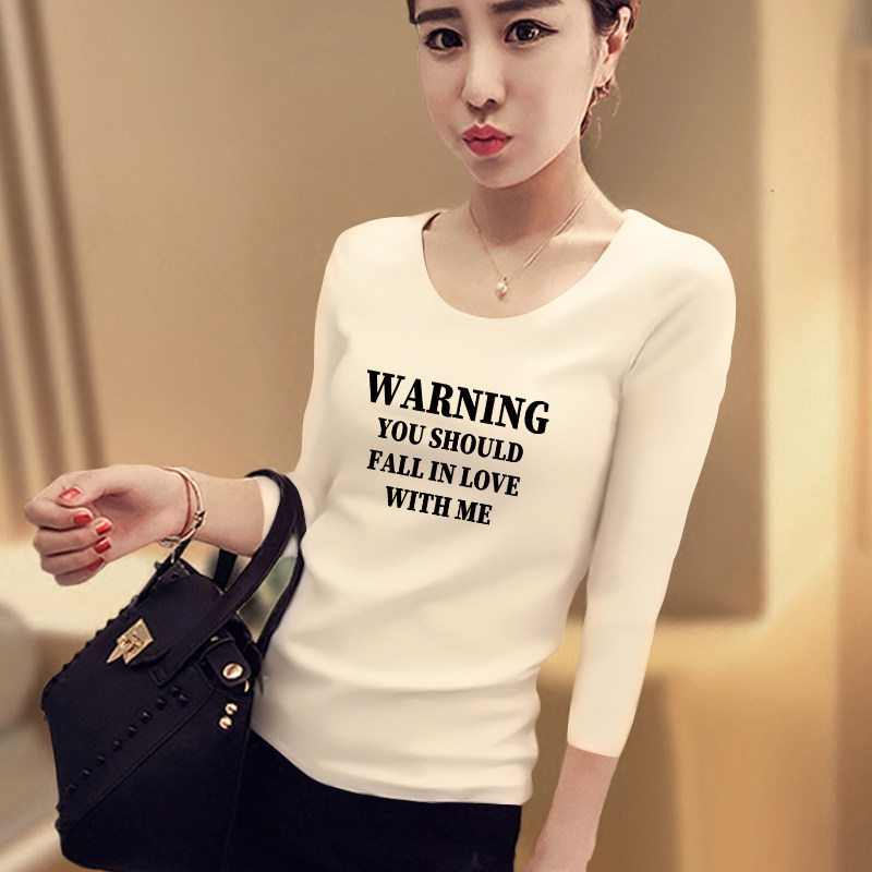 字母印花粉色七分袖t恤v领打底衫 正丫T恤