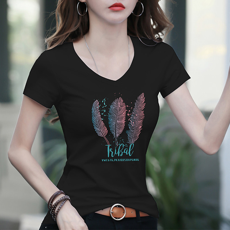 2020夏装新款白色印花修身休闲t恤 正丫T恤