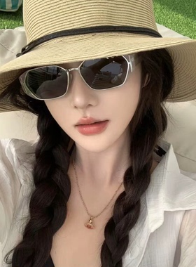 新款小冰块署署墨镜女高级感防紫外线大脸显瘦时髦板材尼龙太阳镜