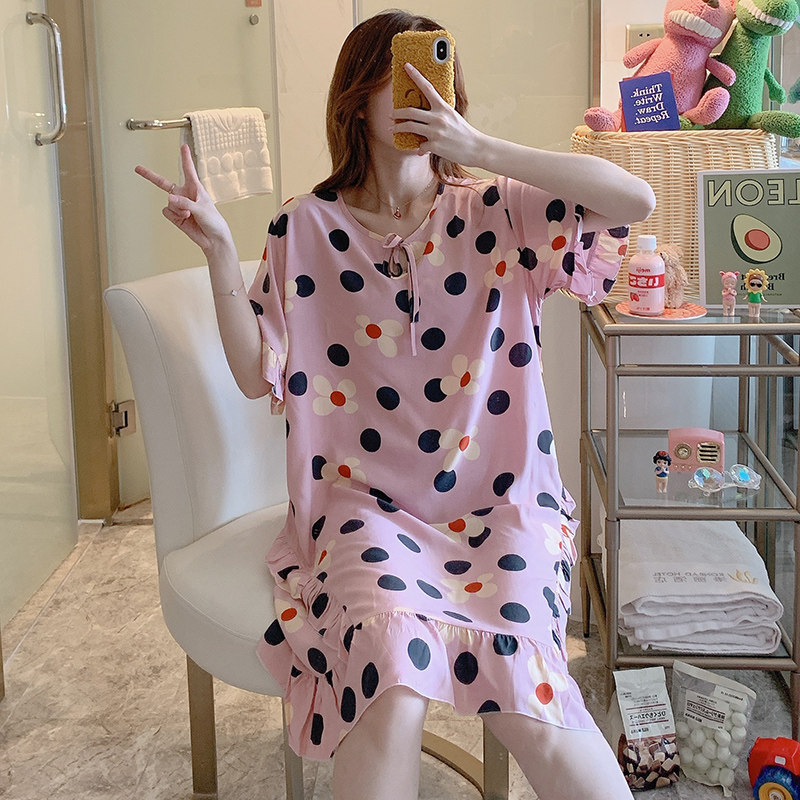 外穿睡裙夏短袖中老年妈妈薄连衣裙 qusmiyan秋水名媛睡裙