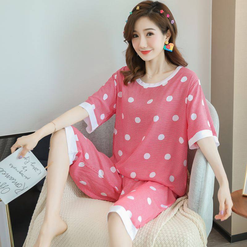 夏短袖中裤人造棉薄款学生卡通睡衣 qusmiyan秋水名媛睡衣/家居服套装