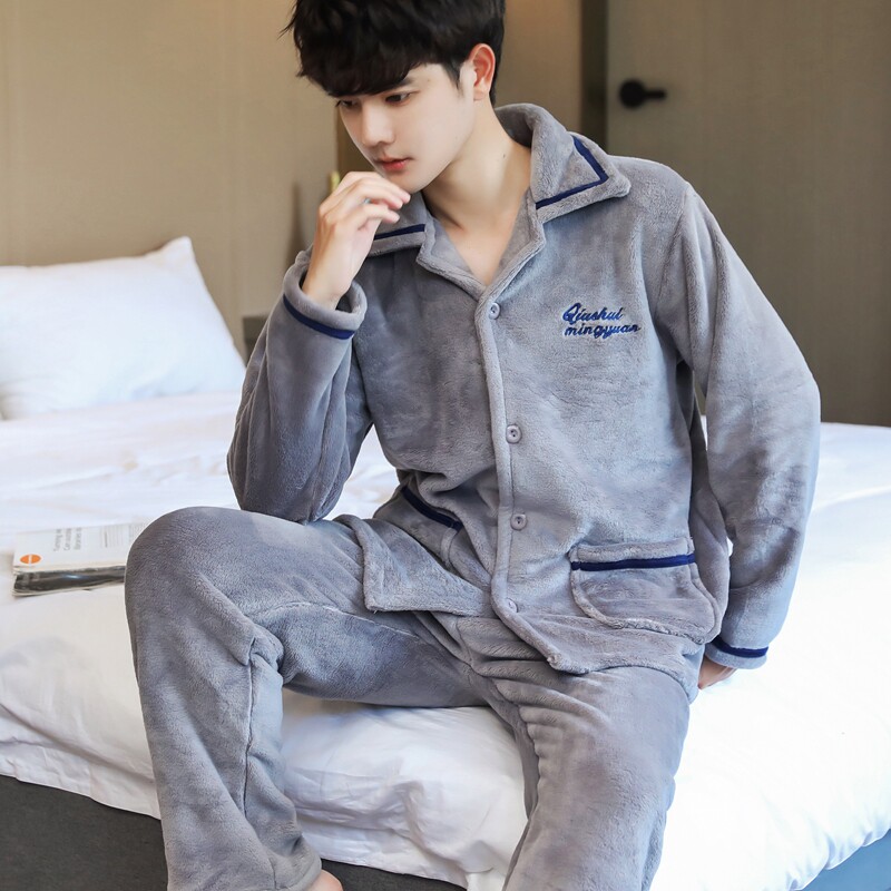 秋冬珊瑚绒男冬加厚加绒长袖睡衣 qusmiyan秋水名媛睡衣/家居服套装