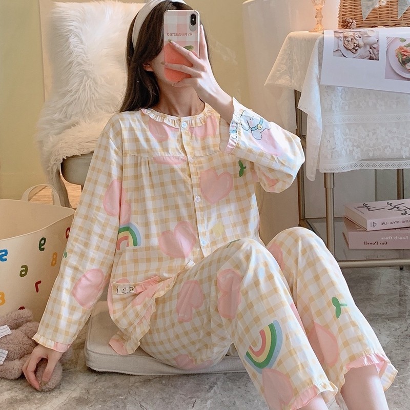 春秋长袖梭织棉布家居服纯棉睡衣 qusmiyan秋水名媛睡衣/家居服套装