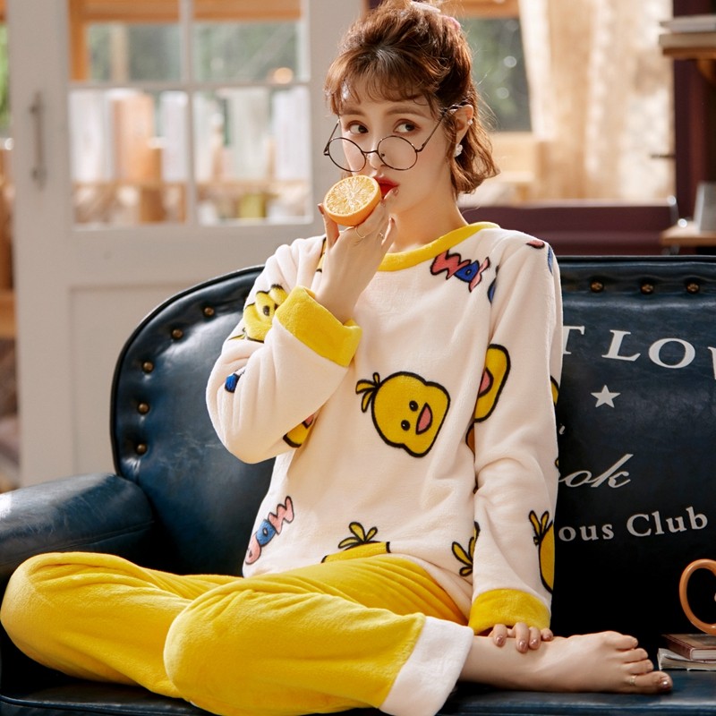 秋冬长袖加绒法兰绒毛绒珊瑚绒睡衣 qusmiyan秋水名媛睡衣/家居服套装