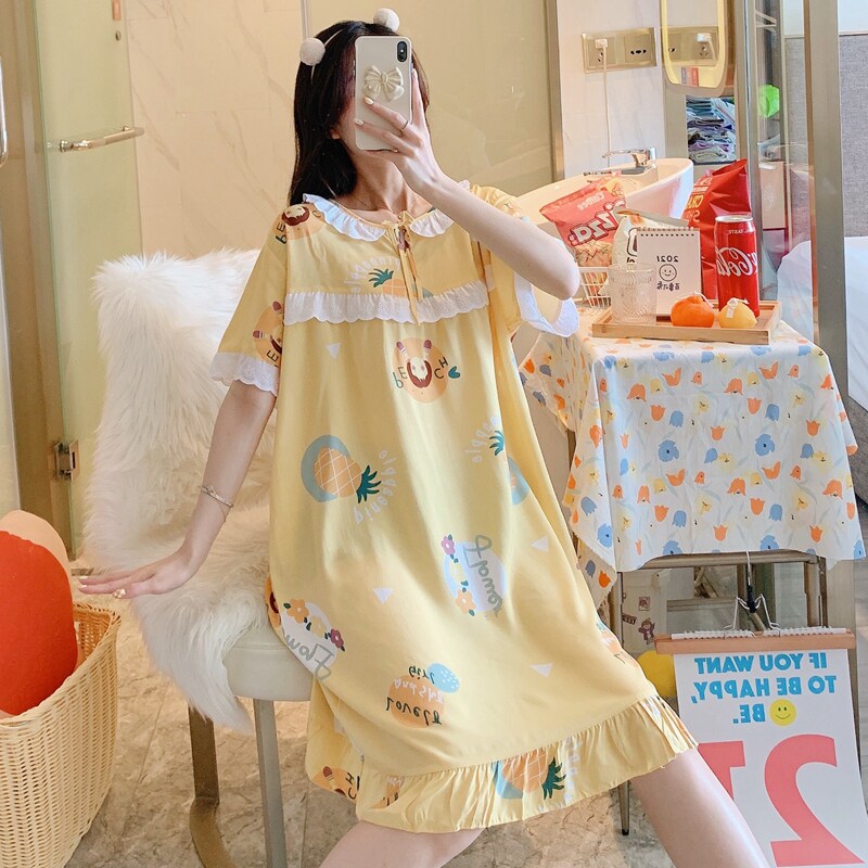 短袖夏睡衣裙人造棉连衣裙薄款睡衣 qusmiyan秋水名媛睡裙