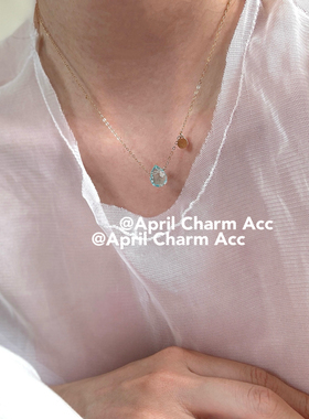 April Charm高订小众设计粉蓝紫色彩色水滴型水晶美产14k包金项链