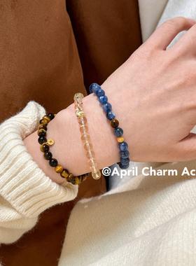 April Charm 新中式天然库克蓝晶石虎眼石手串叠戴百搭小众设计女