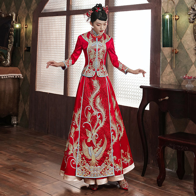 秀禾服2020新款结婚新娘盘金绣婚纱 衣佐吾佑旗袍