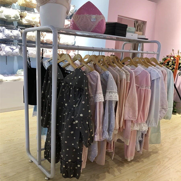 铁艺落地双排服装展示架双杠侧挂衣服架双面中岛架内衣店睡衣货架_虎窝淘