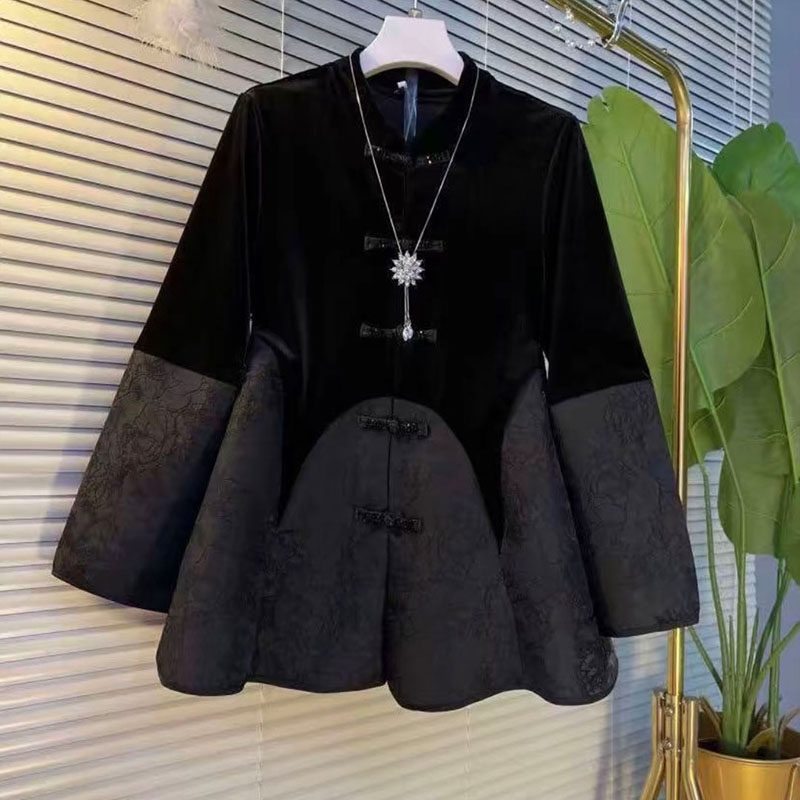 大码女装2023秋季新款胖mm显瘦中国风盘扣丝绒拼接上衣裤子两件套,淘宝优惠券,粉丝福利购,淘宝优惠卷