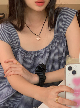 黑绳水晶爱心项链配饰女酷夏季新款闺蜜锁骨链小众设计感生日礼物