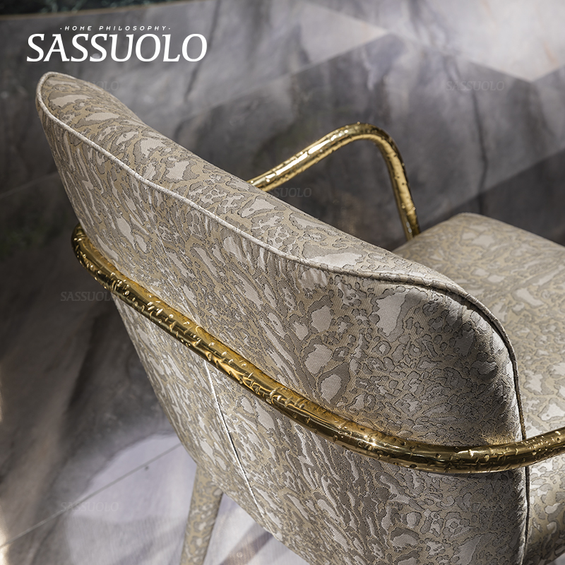 SASSUOLO/黄铜扶手豹纹布艺KIVU餐椅/轻奢豪华robertocavalli家具 - 图3