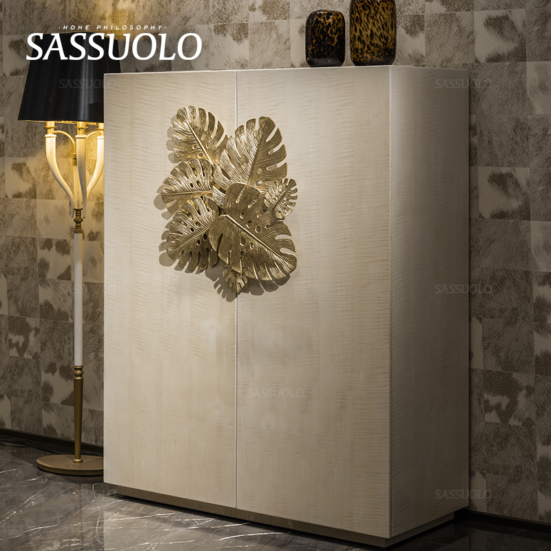 SASSUOLO/轻奢AZINGO黄铜龟背叶高酒柜/ robertocavalli家具高定 - 图0