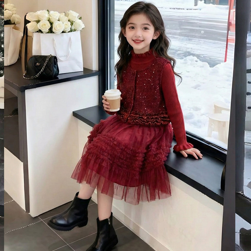 女童连衣裙冬季2026新款洋气儿童时髦过年服两件套女孩冬装公主裙,淘宝优惠券,粉丝福利购,淘宝优惠卷
