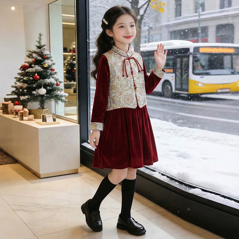 女童连衣裙冬季2026新款洋气儿童过年喜庆马甲两件套冬装女孩裙子,淘宝优惠券,粉丝福利购,淘宝优惠卷